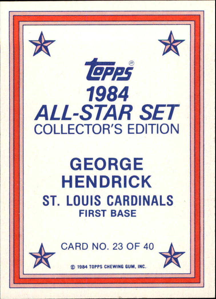 1984 Topps Glossy Send-Ins #23 George Hendrick back image
