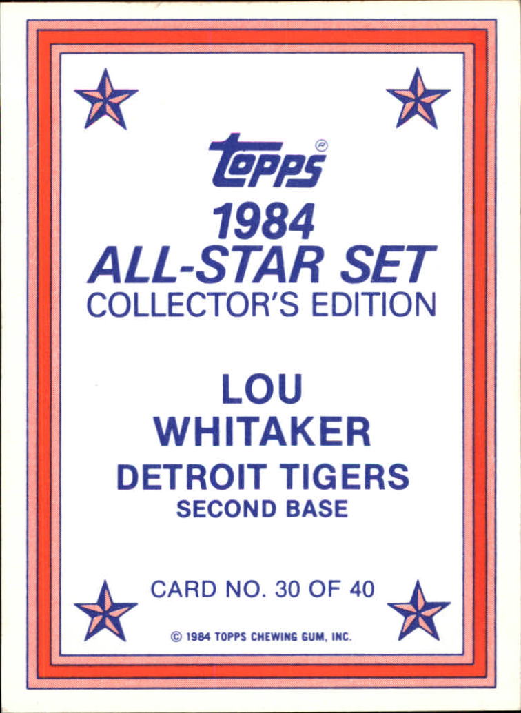 1984 Topps Glossy Send-Ins #30 Lou Whitaker back image