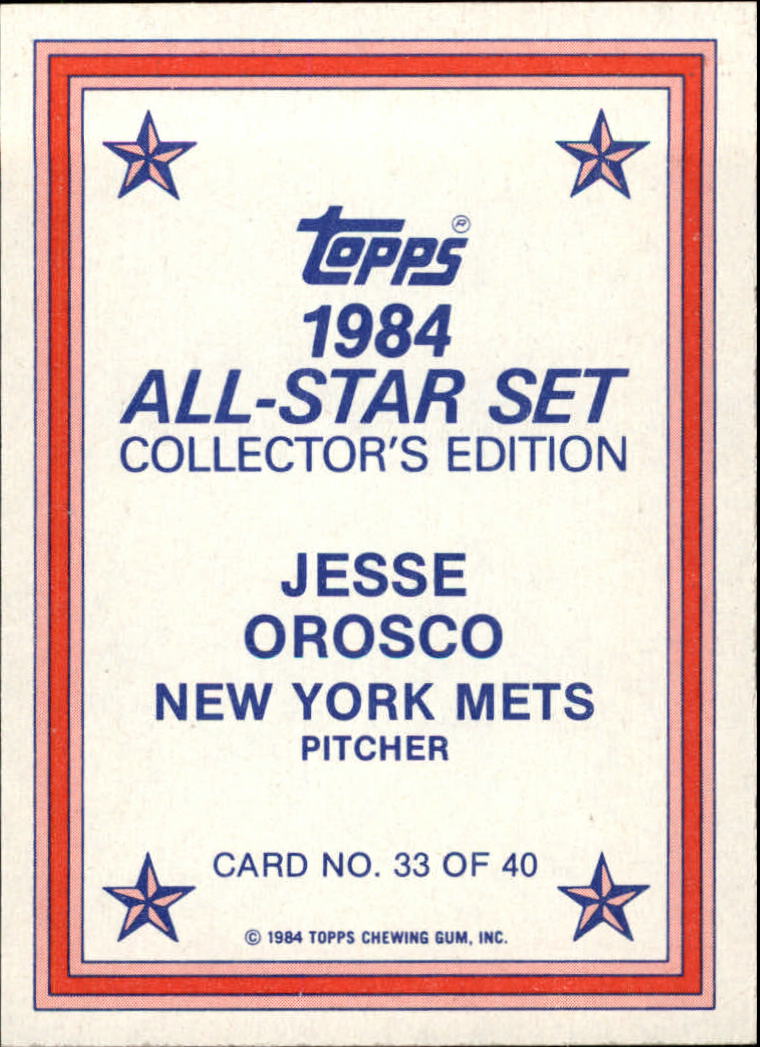 1984 Topps Glossy Send-Ins #33 Jesse Orosco back image