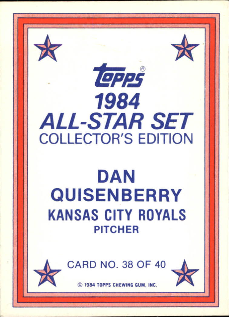 1984 Topps Glossy Send-Ins #38 Dan Quisenberry back image