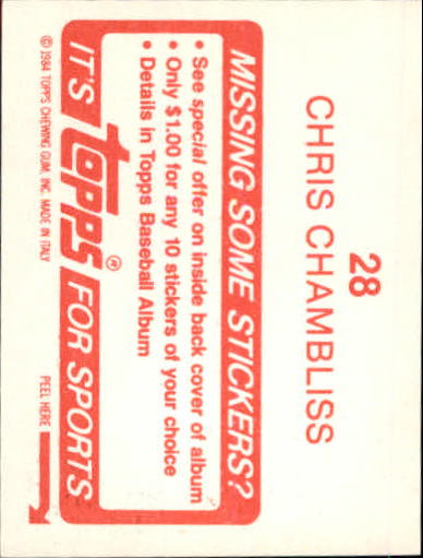 1984 Topps Stickers #28 Chris Chambliss back image