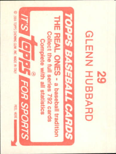 1984 Topps Stickers #29 Glenn Hubbard back image