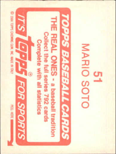 1984 Topps Stickers #51 Mario Soto back image