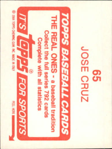 1984 Topps Stickers #65 Jose Cruz back image