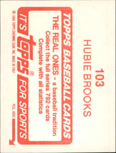 1984 Topps Stickers #103 Hubie Brooks back image