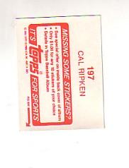 1984 Topps Stickers #197 Cal Ripken FOIL back image