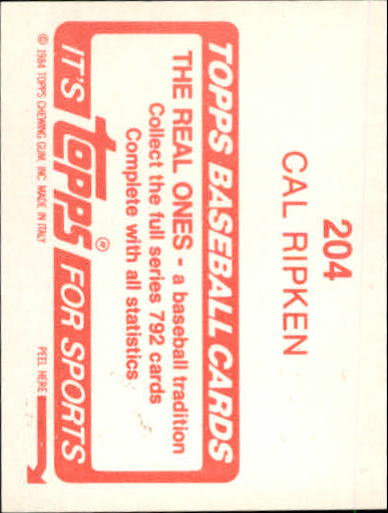 1984 Topps Stickers #204 Cal Ripken back image