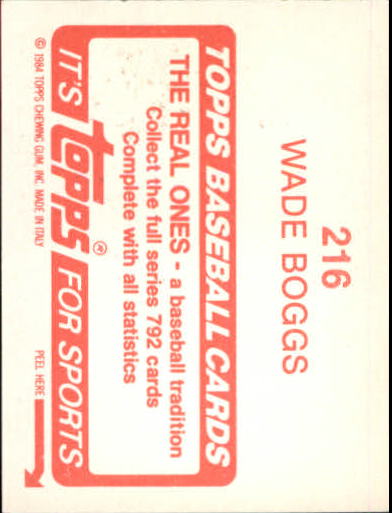 1984 Topps Stickers #216 Wade Boggs back image