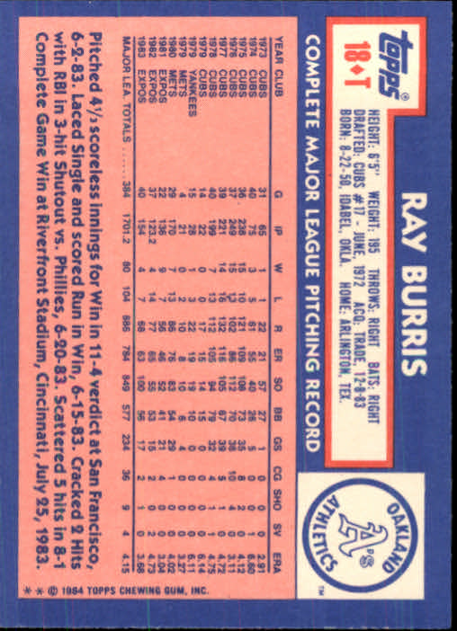 B1179- 1984 Topps Traded BB Card #s 1-132 +Rookies -You Pick- 15+ FREE US SHIP - Picture 35 of 223