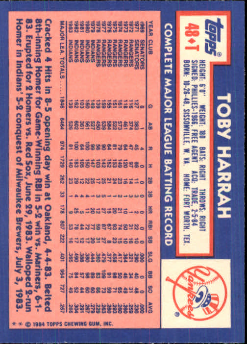 B1179- 1984 Topps Traded BB Card #s 1-132 +Rookies -You Pick- 15+ FREE US SHIP - Picture 83 of 223