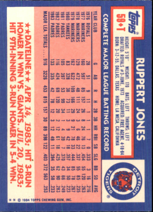 B1179- 1984 Topps Traded BB Card #s 1-132 +Rookies -You Pick- 15+ FREE US SHIP - Picture 99 of 223