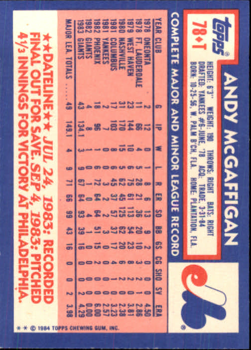 B1179- 1984 Topps Traded BB Card #s 1-132 +Rookies -You Pick- 15+ FREE US SHIP - Picture 133 of 223