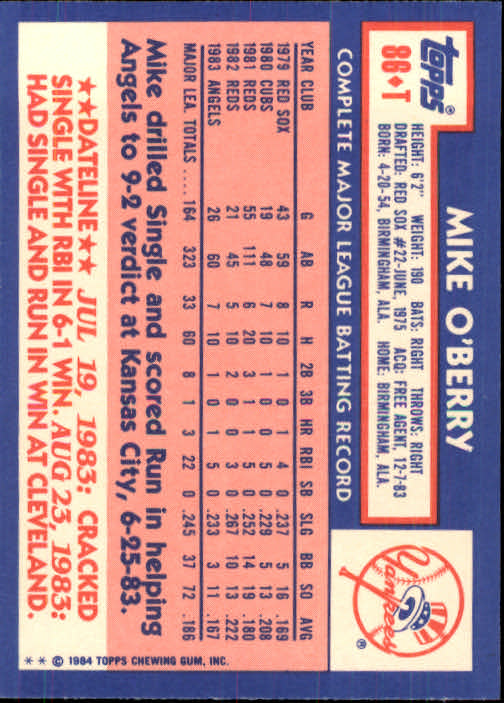 B1179- 1984 Topps Traded BB Card #s 1-132 +Rookies -You Pick- 15+ FREE US SHIP - Picture 145 of 223