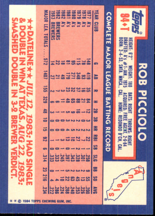 B1179- 1984 Topps Traded BB Card #s 1-132 +Rookies -You Pick- 15+ FREE US SHIP - Picture 157 of 223
