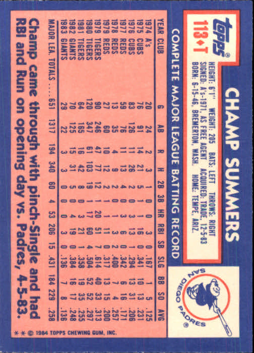 B1179- 1984 Topps Traded BB Card #s 1-132 +Rookies -You Pick- 15+ FREE US SHIP - Picture 189 of 223