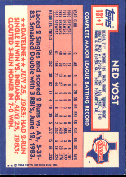 B1179- 1984 Topps Traded BB Card #s 1-132 +Rookies -You Pick- 15+ FREE US SHIP - Picture 223 of 223