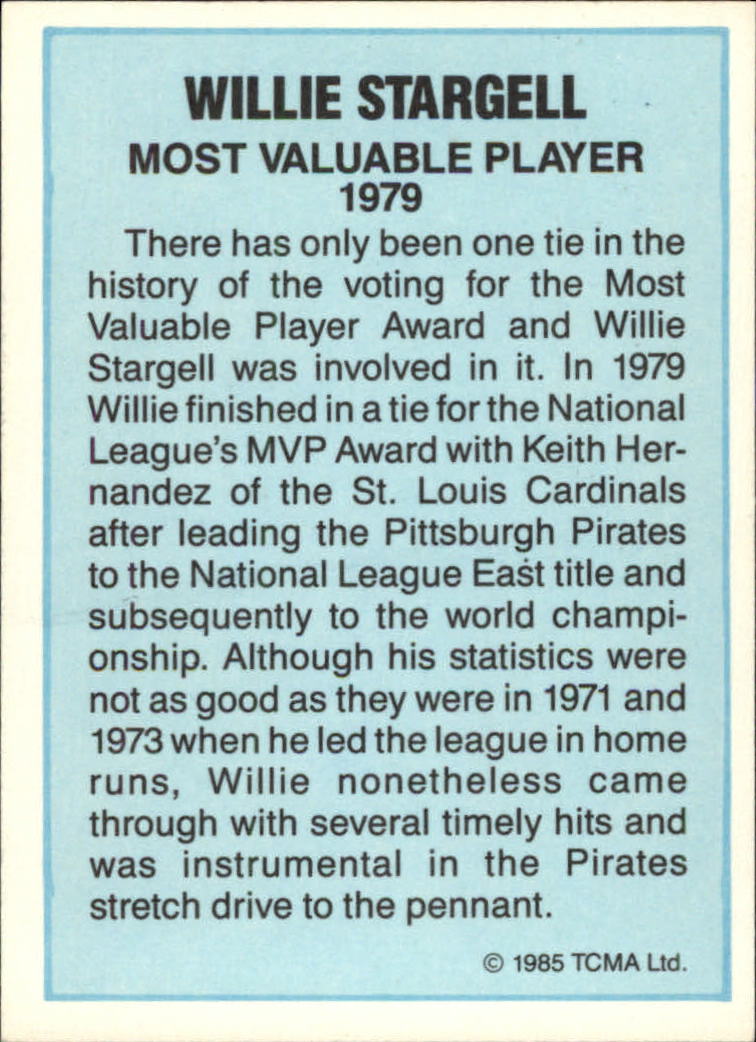 1985 TCMA NL MVP #8 Willie Stargell back image