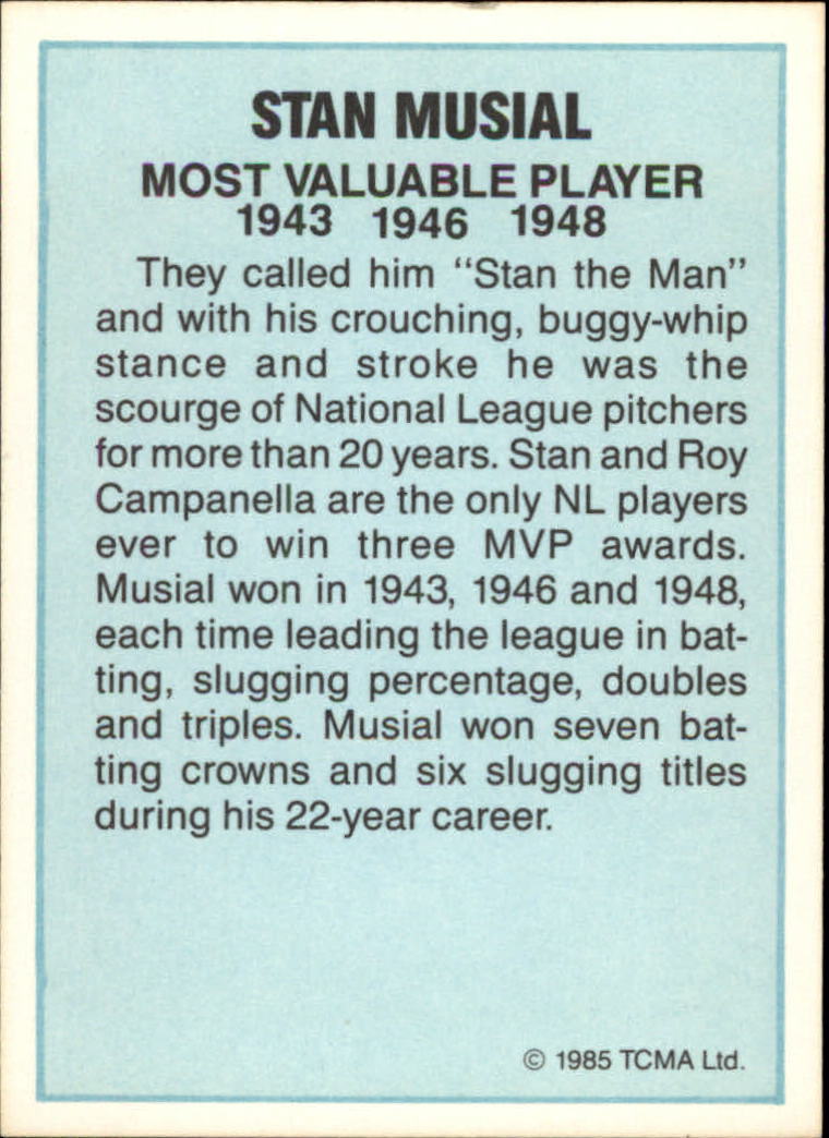 1985 TCMA NL MVP #7 Stan Musial back image