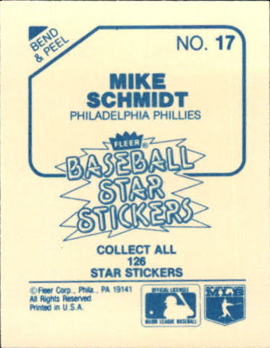 1985 Fleer Star Stickers #17 Mike Schmidt back image