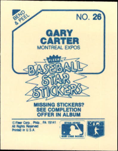 1985 Fleer Star Stickers #26 Gary Carter back image