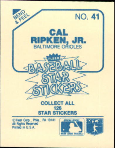 1985 Fleer Star Stickers #41 Cal Ripken back image