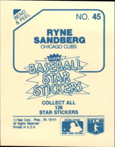 1985 Fleer Star Stickers #45 Ryne Sandberg back image