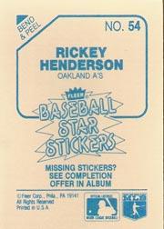 1985 Fleer Star Stickers #54 Rickey Henderson back image