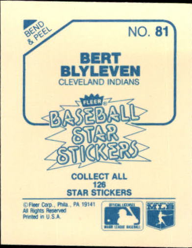 1985 Fleer Star Stickers #81 Bert Blyleven back image