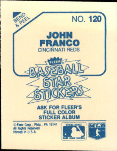 1985 Fleer Star Stickers #120 John Franco back image