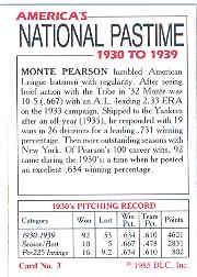 1985 Big League Collectibles 30s #3 Monte Pearson back image
