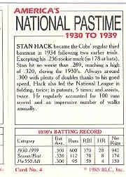 1985 Big League Collectibles 30s #4 Stan Hack back image