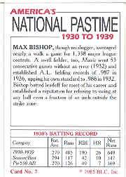 1985 Big League Collectibles 30s #7 Max Bishop back image
