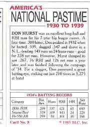 1985 Big League Collectibles 30s #8 Don Hurst back image