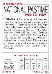 1985 Big League Collectibles 30s #14 Ethan Allen back image