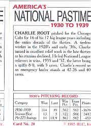 1985 Big League Collectibles 30s #20 Charlie Root back image
