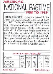 1985 Big League Collectibles 30s #27 Rick Ferrell back image
