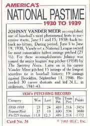 1985 Big League Collectibles 30s #34 Johnny Vander Meer back image