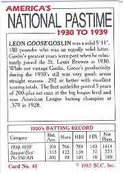 1985 Big League Collectibles 30s #41 Leon Goose Goslin back image