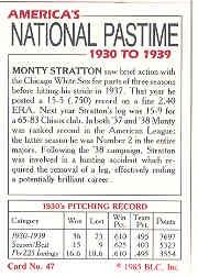 1985 Big League Collectibles 30s #47 Monty Stratton back image