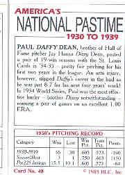 1985 Big League Collectibles 30s #48 Paul Daffy Dean back image