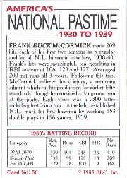 1985 Big League Collectibles 30s #50 Frank Buck McCormick back image