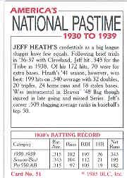 1985 Big League Collectibles 30s #51 Jeff Heath back image