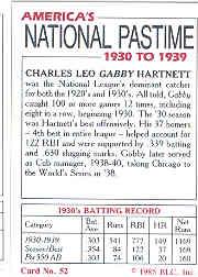 1985 Big League Collectibles 30s #52 Charles Gabby Hartnett back image