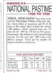 1985 Big League Collectibles 30s #56 Virgil Spud Davis back image