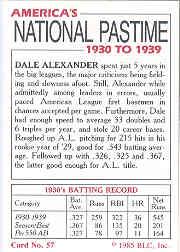 1985 Big League Collectibles 30s #57 Dale Alexander back image