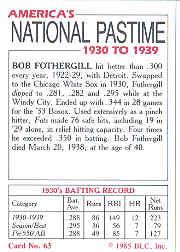1985 Big League Collectibles 30s #63 Bob Fothergill back image
