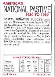 1985 Big League Collectibles 30s #69 Joseph Judge back image
