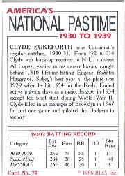 1985 Big League Collectibles 30s #70 Clyde Sukeforth back image