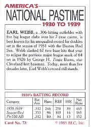 1985 Big League Collectibles 30s #73 Earl Webb back image