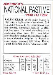 1985 Big League Collectibles 30s #75 Ralph Kress back image
